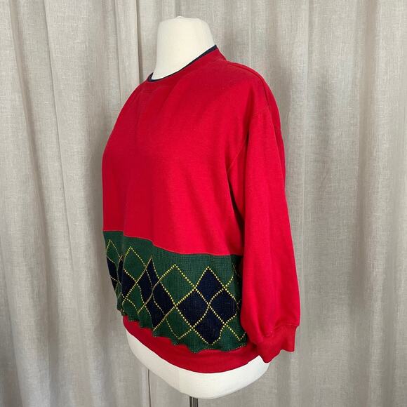 Vintage Crewneck Sweatshirt Womens Plus Size 20W Red Argyle Casual 90s 80s - Picture 5 of 11